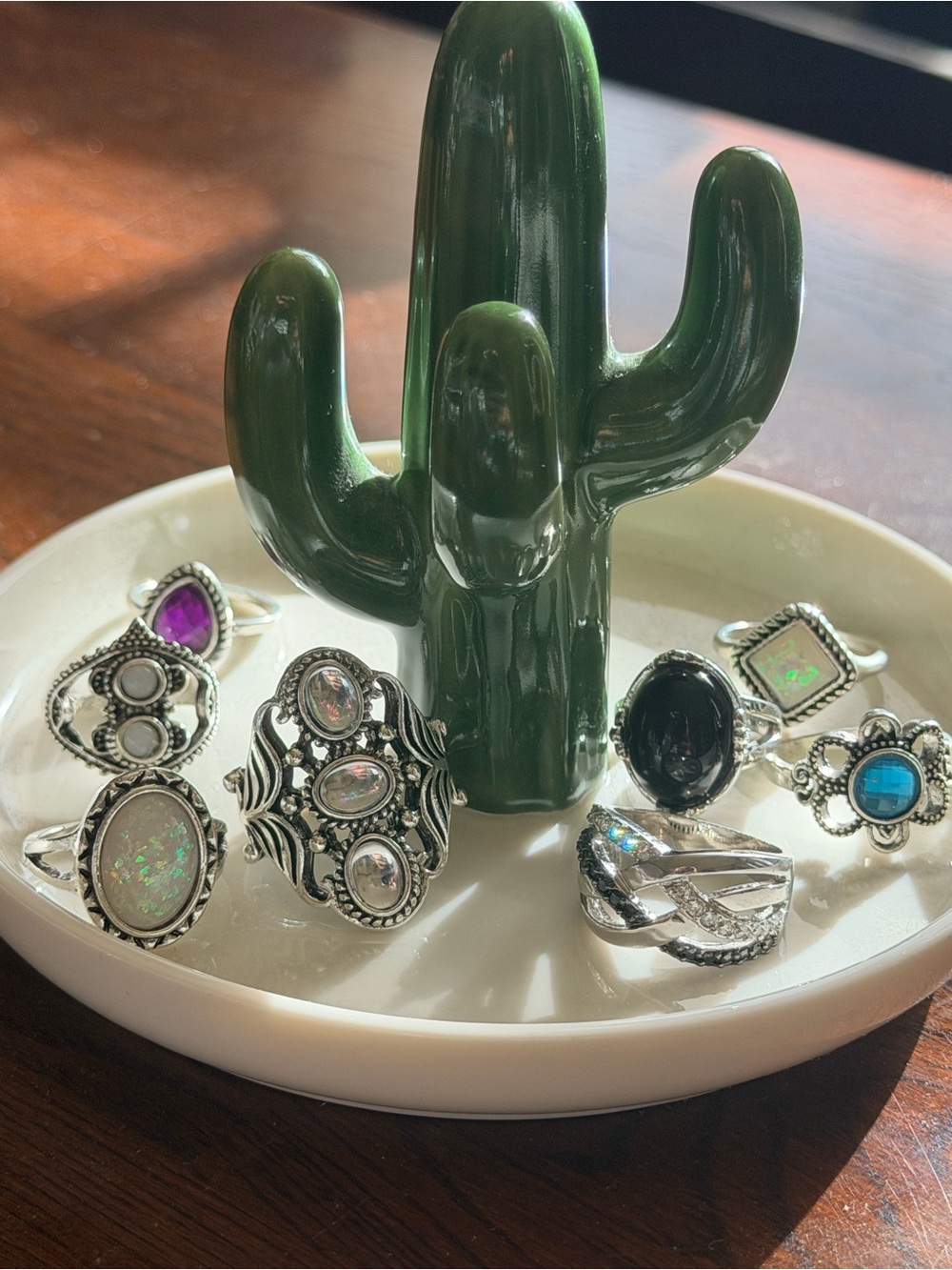 Lot is Sterling Silver Multi-Stone Moonstone Statement Rings Onyx Sz 7.5